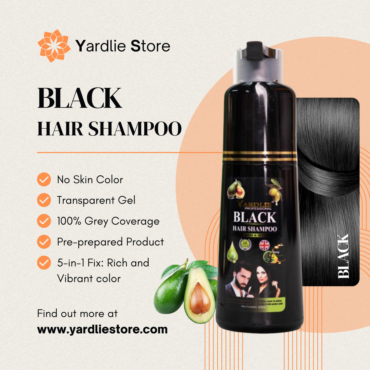 Yardlie Natural Black Hair Color Shampoo UK Based Formula 200ml